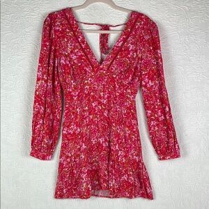 Lost + Wander Floral Pink V neck Dress